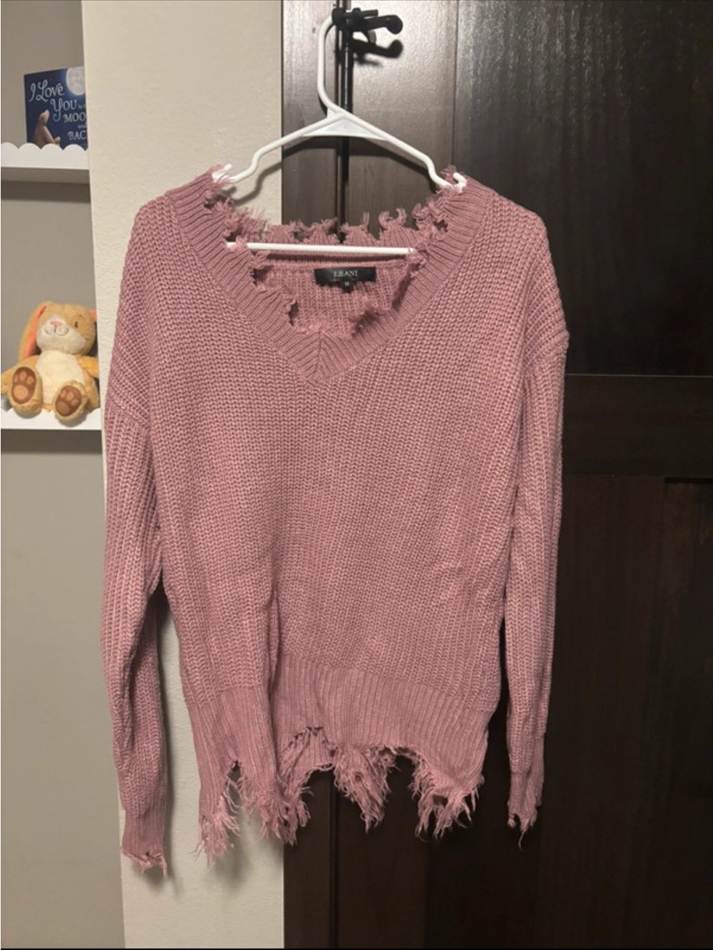 Blank NYC Distressed V-Neck Sweater - Rose